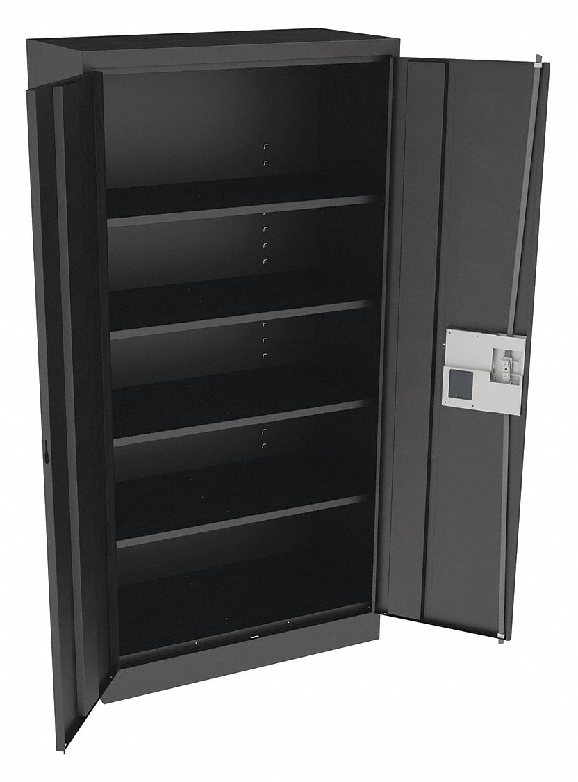 Storage Cabinet: 36 in x 18 in x 72 in, Recessed Pull  Handle & Electronic Keypad, Frame