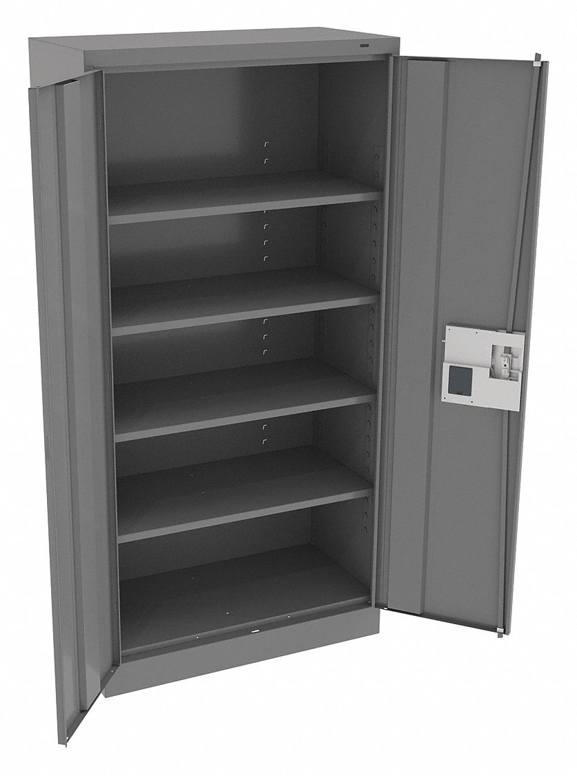 Storage Cabinet: 36 in x 18 in x 72 in, Recessed Pull  Handle & Electronic Keypad, Frame