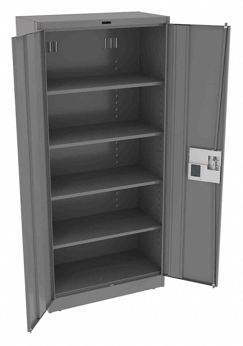 Storage Cabinet: 36 in x 18 in x 78 in, Recessed Pull  Handle & Electronic Keypad, Leveling