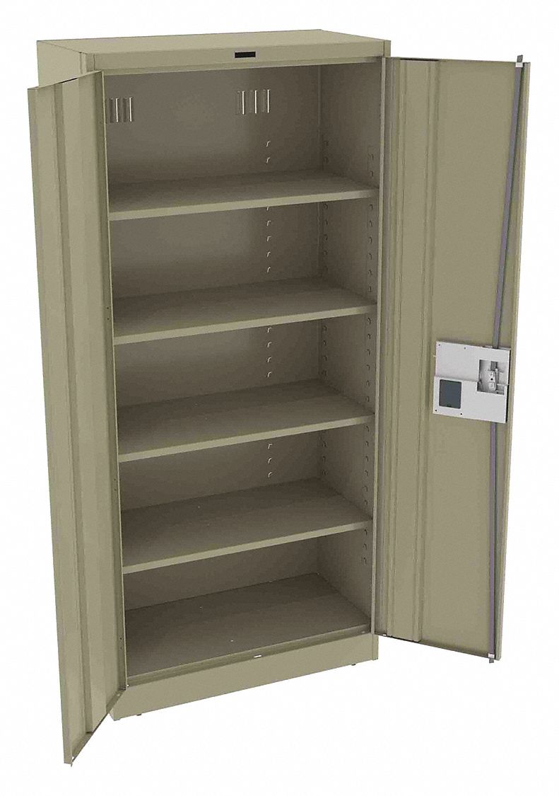 Storage Cabinet: 36 in x 18 in x 78 in, Recessed Pull  Handle & Electronic Keypad, Leveling