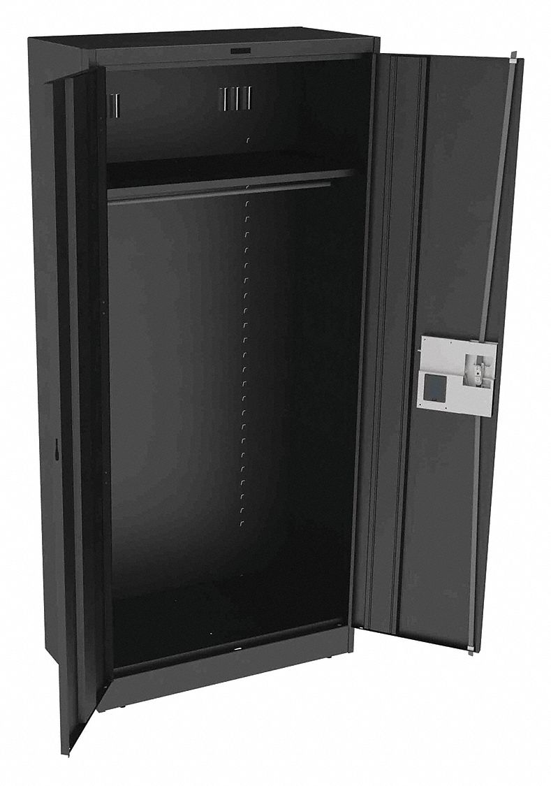 Storage Cabinet: 36 in x 18 in x 78 in, 1 Adj Shelf, Leveling, 150 lb Shelf Capacity, Black