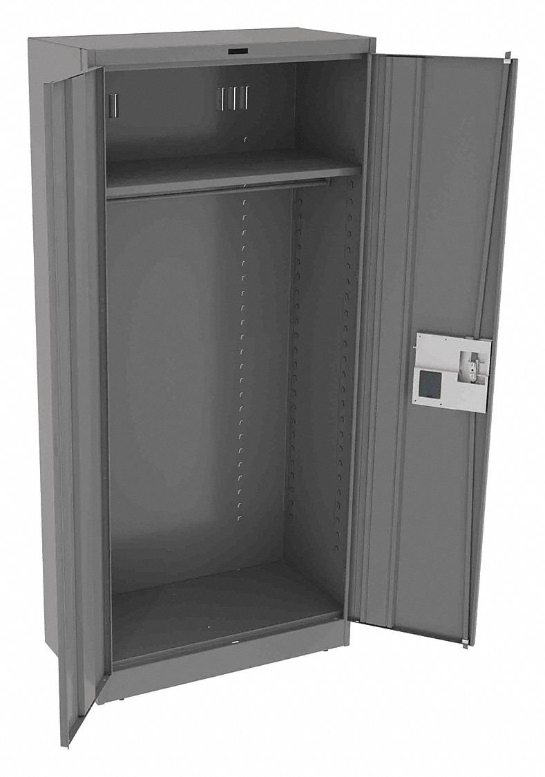 Storage Cabinet: 36 in x 18 in x 78 in, 1 Adj Shelf, Leveling, 150 lb Shelf Capacity, Gray