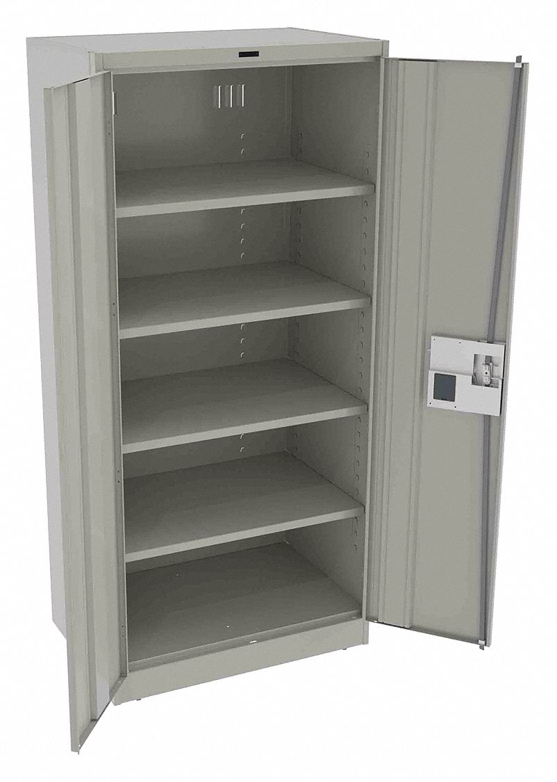 Storage Cabinet: 36 in x 24 in x 78 in, Recessed Pull  Handle & Electronic Keypad, Leveling