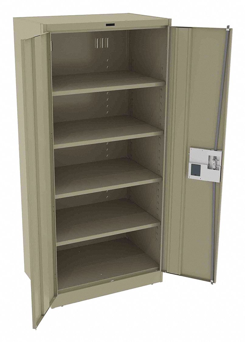 Storage Cabinet: 36 in x 24 in x 78 in, Recessed Pull  Handle & Electronic Keypad, Leveling