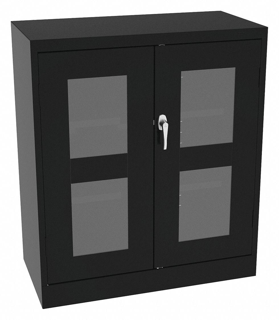 Storage Cabinet: 36 in x 24 in x 42 in, Frame, 2 Adj Shelves, Swing Handle &  Keyed, Black