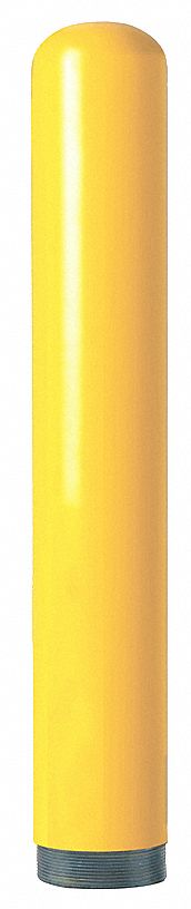 BOLLARD, FIXED, ROUND, 2 MOUNTING HOLES, YELLOW, 25 LBS, 32 IN H/4 IN DIA, STEEL