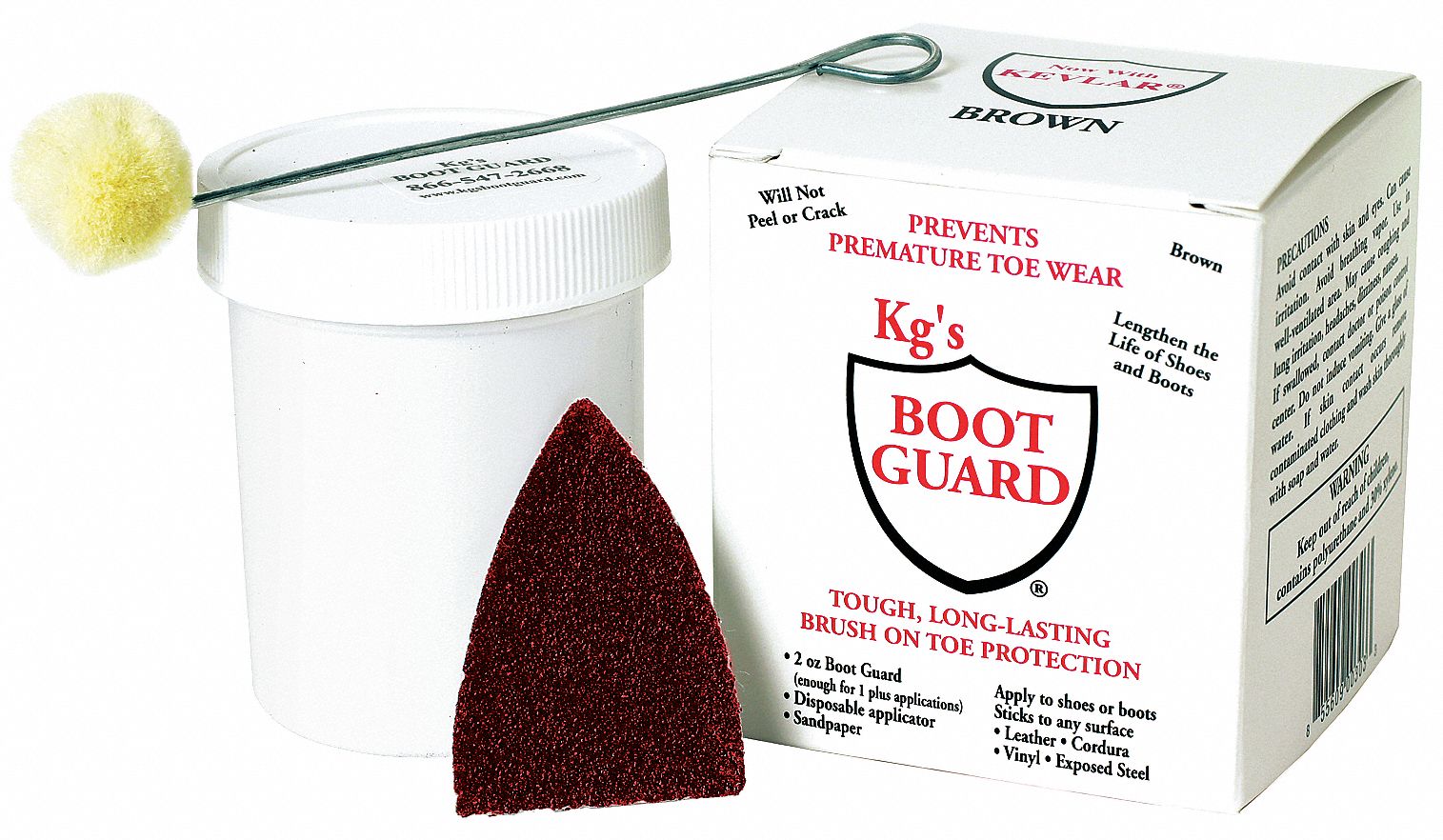 Boot Guard: Brown, New or Used Leather, Rubber, Bordura, Vinyl and Steel Boots, Polyurethane, 2 oz