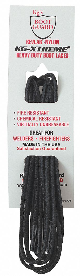 SHOES AND BOOTS LACES, KEVLAR/NYLON, BLK, 63 IN LENGTH, ROUND, FLAME-RESIST, FOR BOOTS