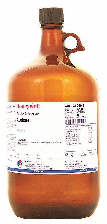 Acetone: ACS/HPLC, 4 L, 67-64-1, 100% Concentration, Solvent, Liquid, Bottle, Glass, 1
