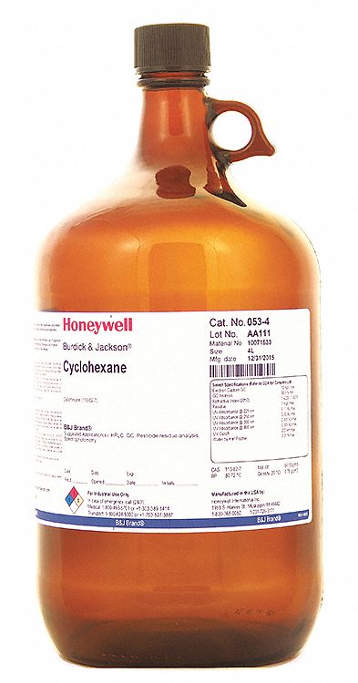 Cyclohexane: HPLC, 4 L, 110-82-7, 0.995, Solvent, Liquid, Bottle, Glass, 18 mo Shelf Life, 4