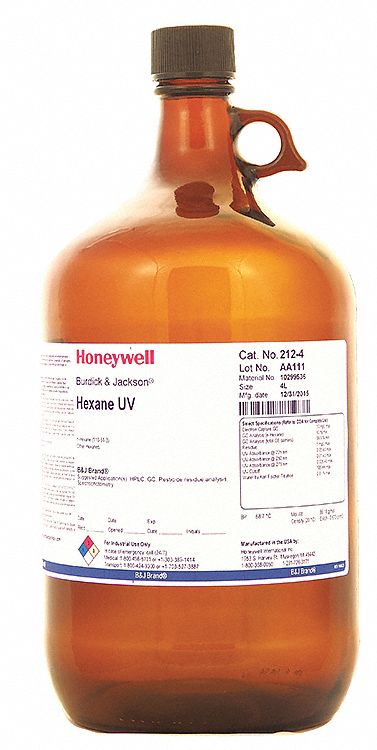 Hexane: Trace Metal, 4 L, 110-54-3, 0.999, Solvent, Liquid, Bottle, Glass, 18 mo Shelf Life, 4