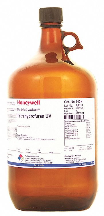Tetrahydrofuran - Stabilized with BHT: Trace Metal, 4 L, 109-99-9, 0.1% Concentration, Solvent, 4