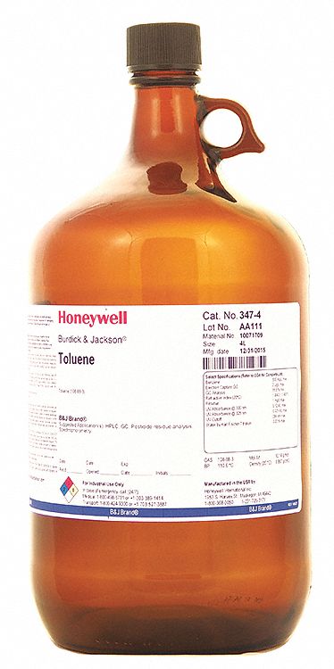 Toluene: ACS/HPLC, 4 L, 108-88-3, Solvent, Liquid, Bottle, Glass, 18 mo Shelf Life, 1