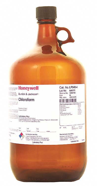 Chloroform: ACS, 4 L, 67-66-3, 0.999, Solvent, Liquid, Bottle, Glass, 18 mo Shelf Life, 4