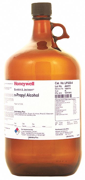 n-Propyl Alcohol: ACS, 4 L, 71-23-8, 0.1% Concentration, Solvent, Liquid, Bottle, Glass, 4