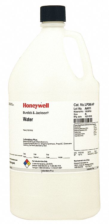 Water - ASTM Type 2: ACS, 4 L, 7732-18-5, 0.1% Concentration, Solvent, Liquid, Bottle, Glass, 4