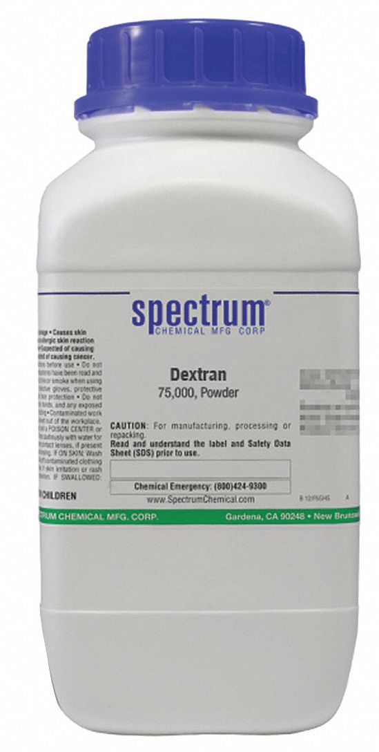 Dextran: USP, 1 kg, 9004-54-0, Reagent, Powder, Bottle, Plastic, 24 mo Shelf Life, 1