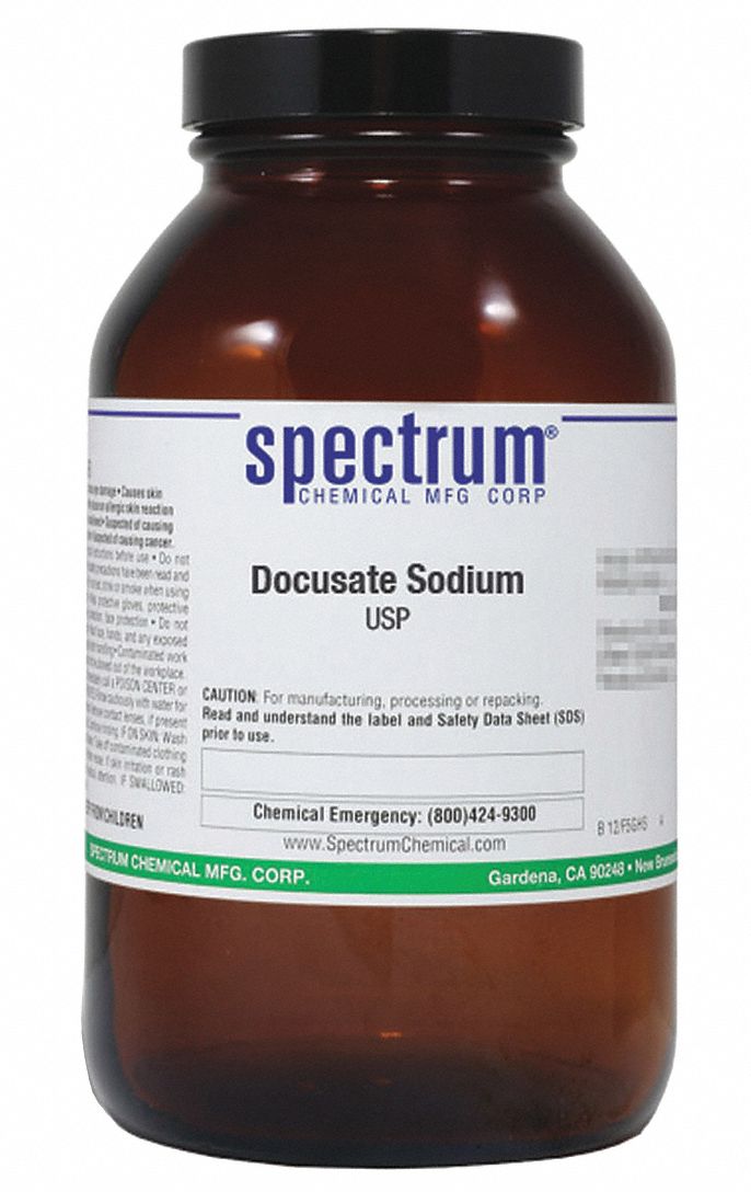 Docusate Sodium: USP, 125 g, 577-11-7, Reagent, Powder, Bottle, Amber Glass, 36 mo Shelf Life, 1