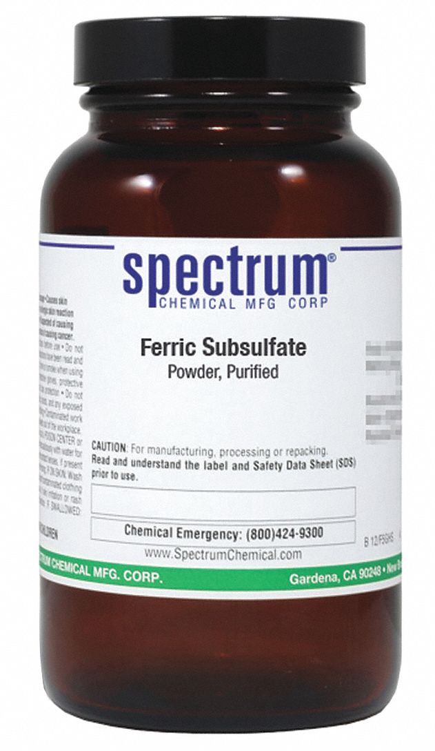 Ferric Subsulfate: Lab, 125 g, 1310-45-8, Salt, Powder, Bottle, Amber Glass, 24 mo Shelf Life, 1
