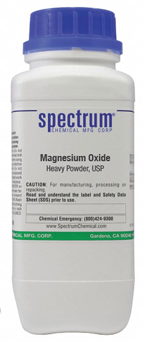 Magnesium Oxide: USP, 500 g, 1309-48-4, Reagent, Powder, Bottle, Plastic, 48 mo Shelf Life, 1