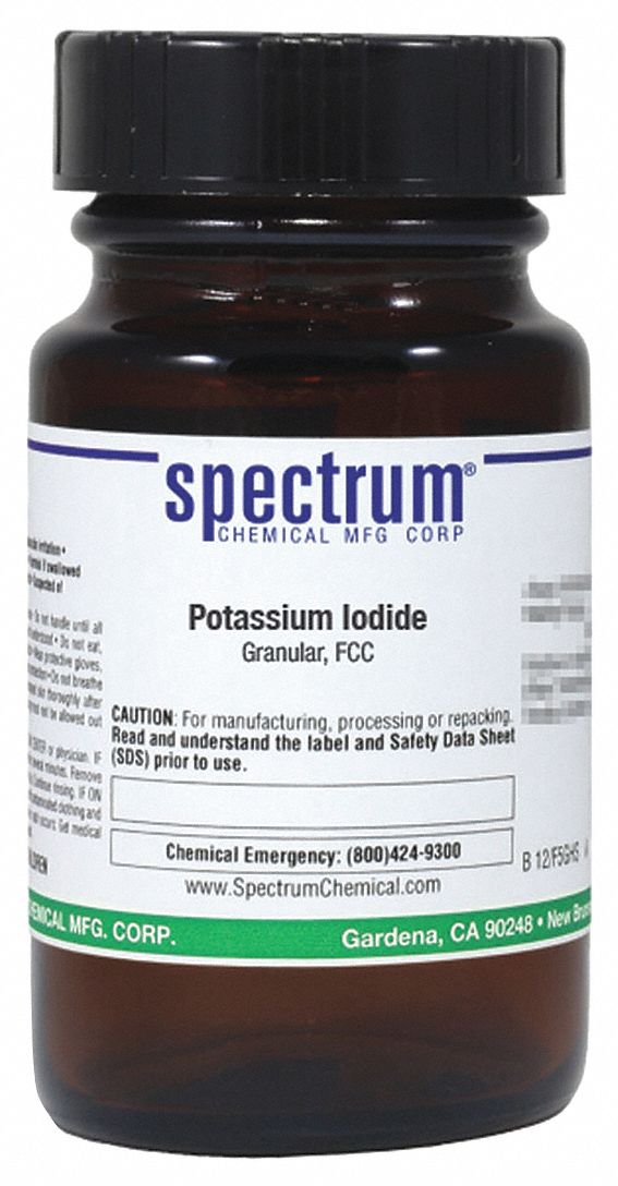 Potassium Iodide: FCC, 125 g, 7681-11-0, Reagent, Powder, Bottle, Amber Glass, 36 mo Shelf Life, 1