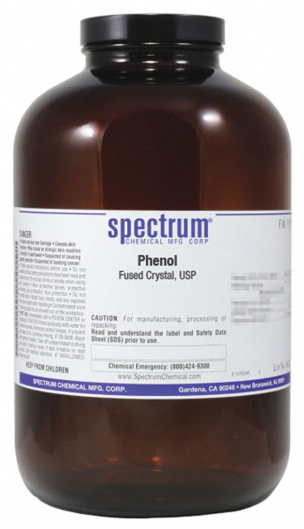 Phenol - Fused Crystal: USP, 1 kg, 108-95-2, Reagent, Powder, Bottle, Glass, 36 mo Shelf Life, 1