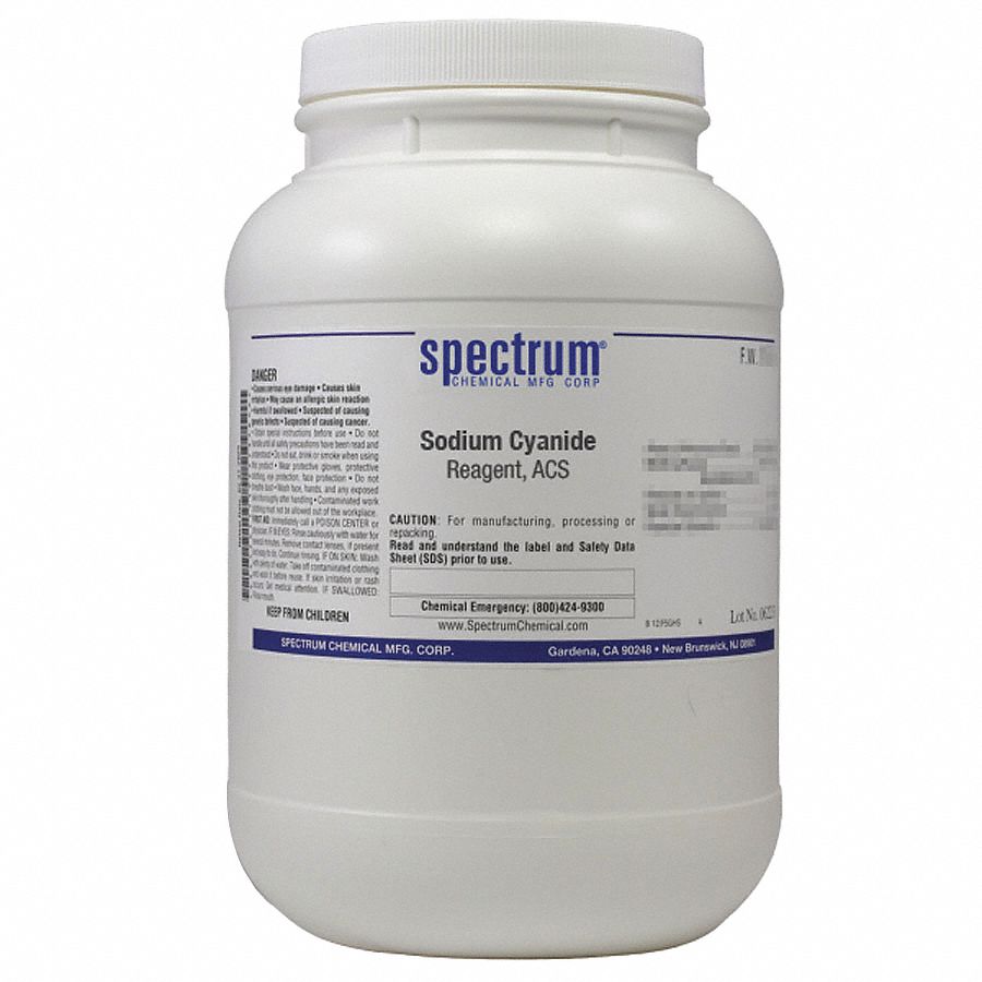 Sodium Cyanide, Reagent, ACS: 143-33-9, F.W. 49.01, NaCN, Plastic, Bottle,  ACS, 4 PK