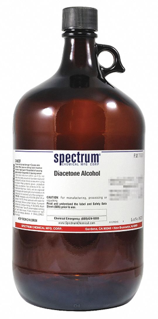 Diacetone Alcohol: Lab, 4 L, 123-42-2, Alcohol, Liquid, Bottle, Glass, 24 mo Shelf Life, 1