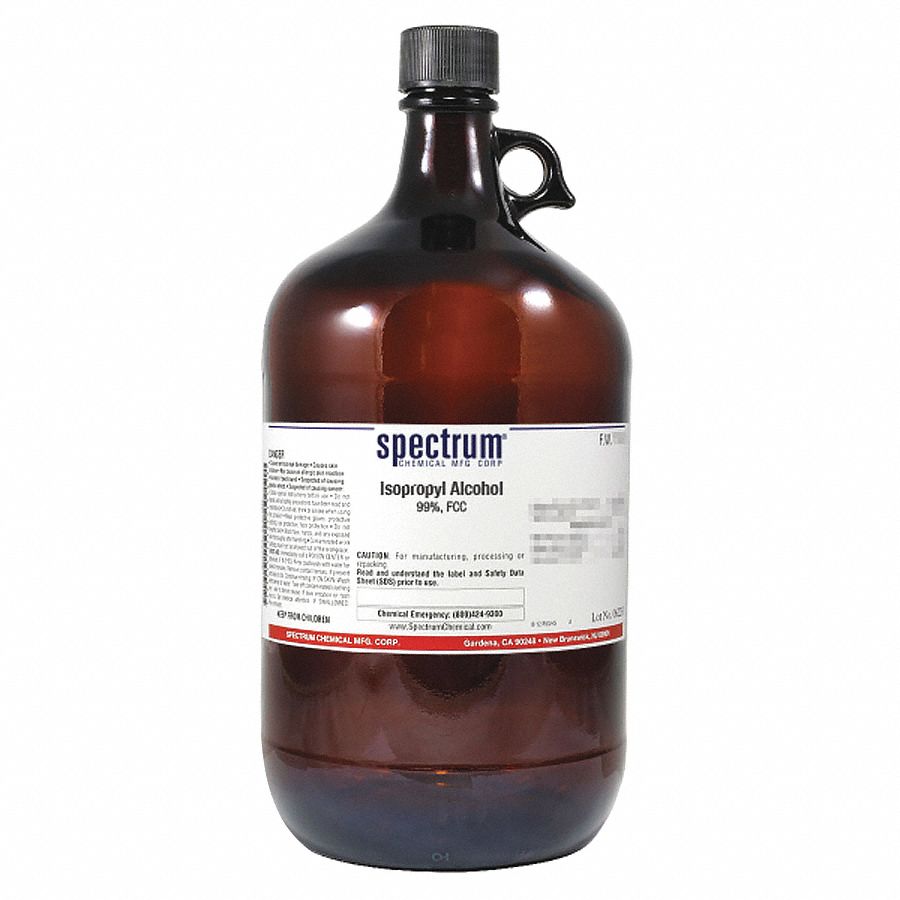 Isopropyl Alcohol: FCC, 4 L, 67-63-0, 0.1 N (0.0167 M), Alcohol/Solvent, Liquid, Bottle, Glass, 1