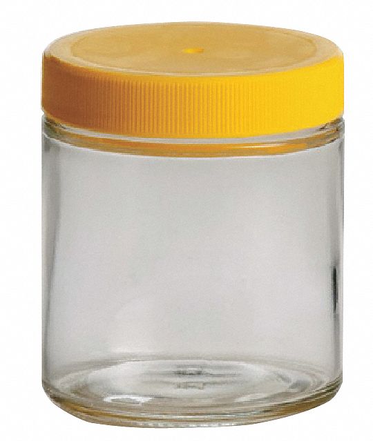 Jar: Glass, 120 mL Capacity - mL, 4 fl oz Capacity - oz, Closure Included, 60 mm Body Dia, Sampling
