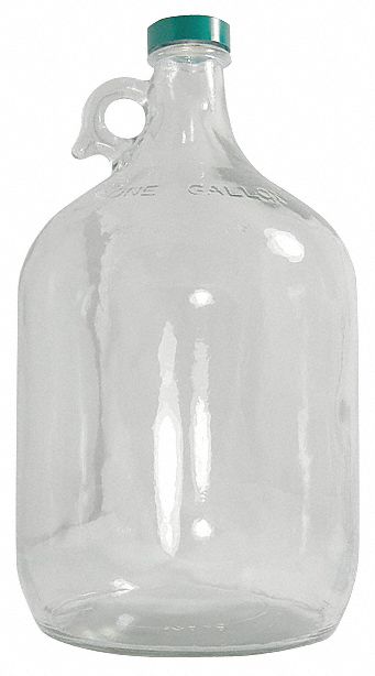 JUG, GLASS, 3.79 L CAPACITY, 1 GAL CAPACITY - ENGLISH, INCLUDES CLOSURE, 166 MM BODY DIAMETER