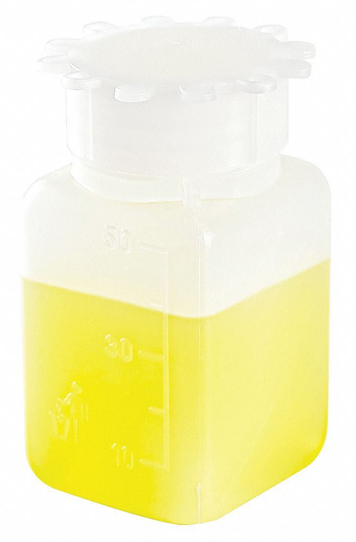 Bottle: 1.7 oz Labware Capacity - English, HDPE, Includes Closure, Polyethylene, 10 PK