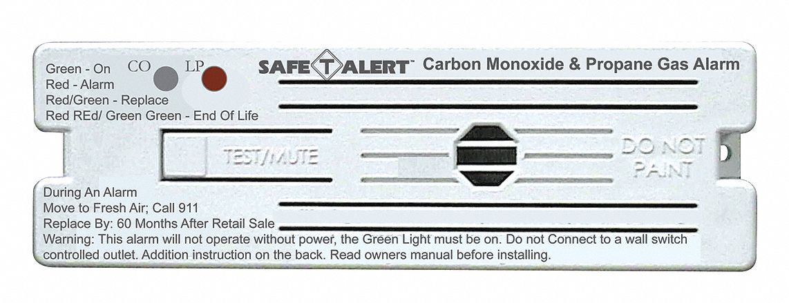 Carbon Monoxide and Gas Alarm with 85 dB @ 10 ft Audible Alert; 120V AC