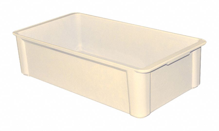 Stacking Tote: 6 gal, 23 3/8 in x 12 in x 6 in, -60°F to 250°F, White, Composite