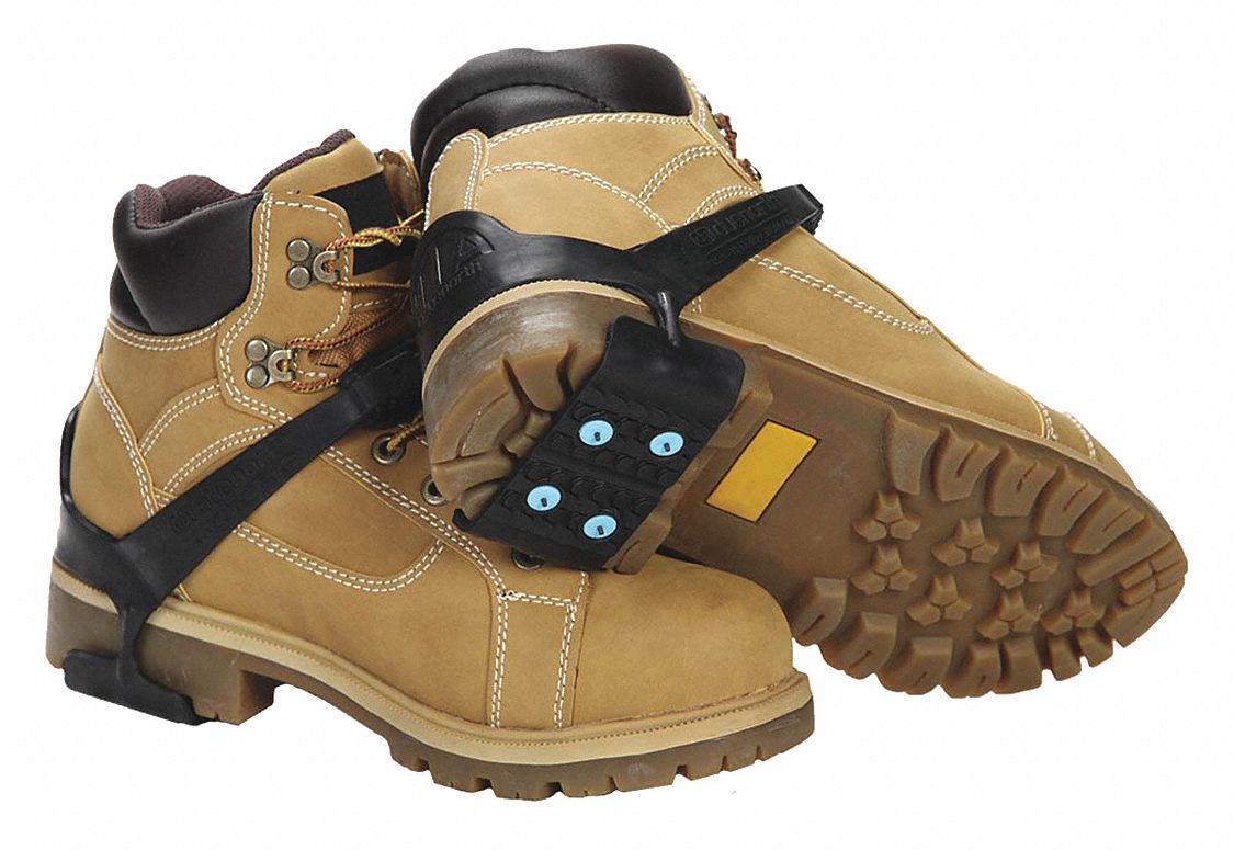 Traction Device: Heel Footwear Coverage, Rubber, Stud, 7 in L x 2-1/2 in W x 8 in H, Black, 1 PR