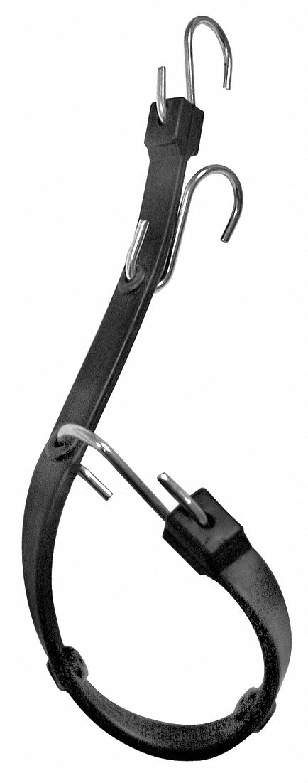 Black EPDM Rubber Adjustable Bungee Strap with S-Hooks, Bungee Length: 24 in