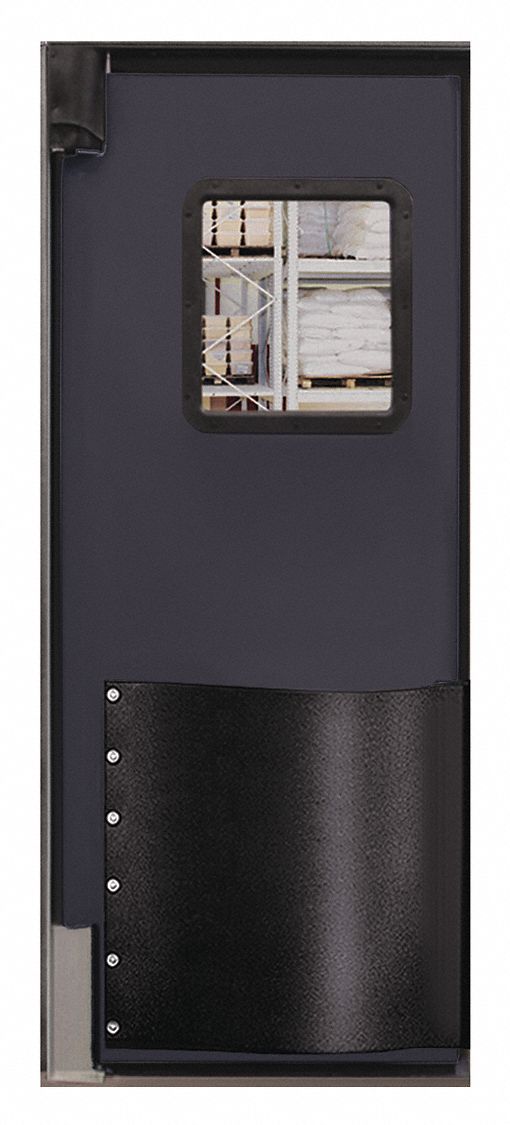 Swinging Door: Polyethylene, 1 Doors, Gray, 2 1/2 ft Door Wd, 7 ft Door Ht, Window Included