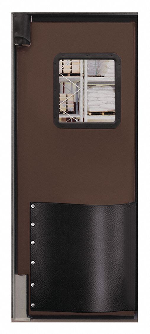 Swinging Door: Polyethylene, 1 Doors, Brown, 2 1/2 ft Door Wd, 7 ft Door Ht, Window Included