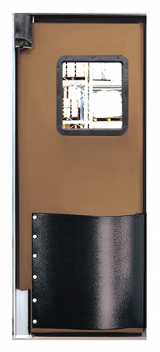 Swinging Door: Polyethylene, 1 Doors, Brown, 2 1/2 ft Door Wd, 7 ft Door Ht, Window Included