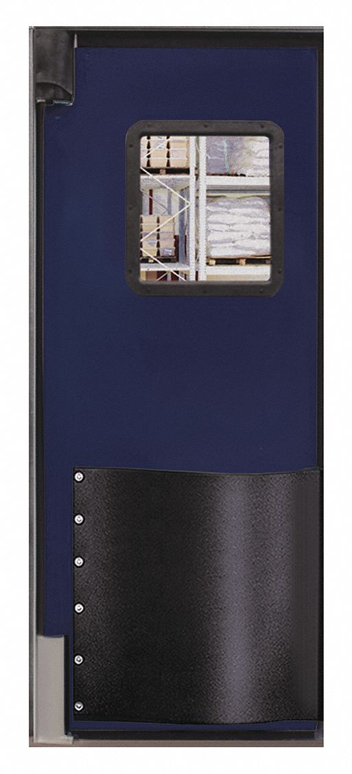 Swinging Door: Polyethylene, 1 Doors, Blue, 2 1/2 ft Door Wd, 7 ft Door Ht, Window Included