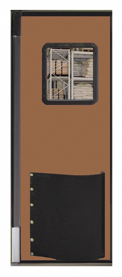 Swinging Door: Polyethylene, 1 Doors, Brown, 2 1/2 ft Door Wd, 7 ft Door Ht, Window Included