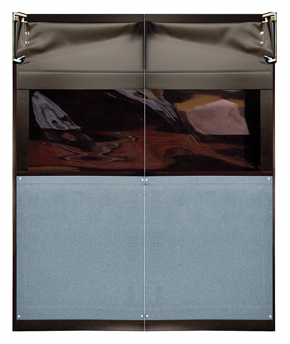 Swinging Door: PVC, 2 Doors, Gray, 8 ft Door Wd, 8 ft Door Ht, Window Included, PVC, PVC, 1 PR