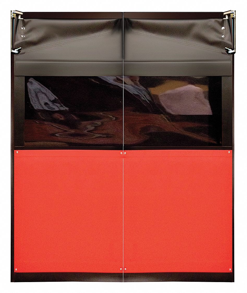 Swinging Door: PVC, 2 Doors, Red, 5 ft Door Wd, 7 ft Door Ht, Window Included, PVC, PVC, 1 PR