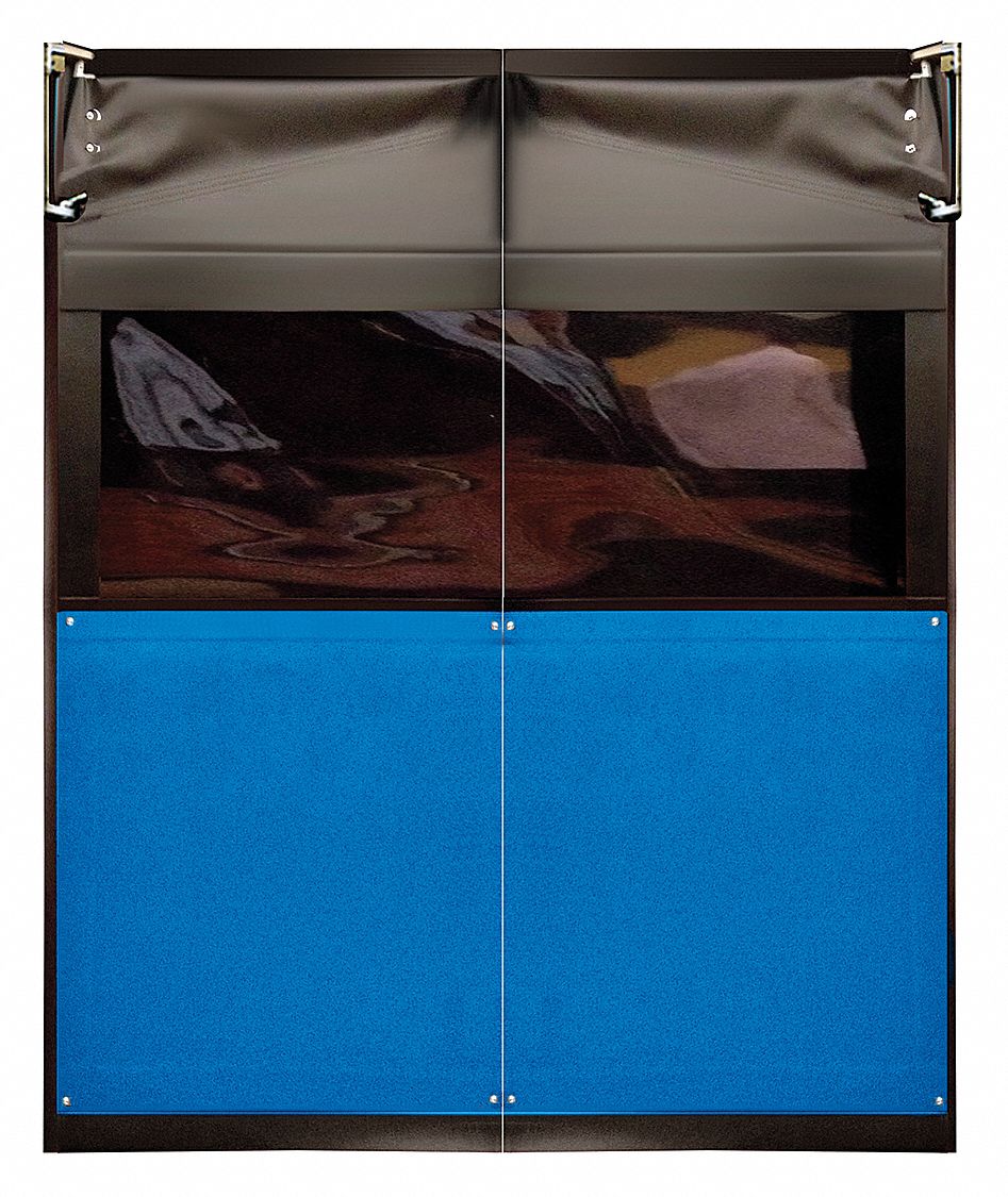 Swinging Door: PVC, 2 Doors, Blue, 5 ft Door Wd, 7 ft Door Ht, Window Included, PVC, PVC, 1 PR