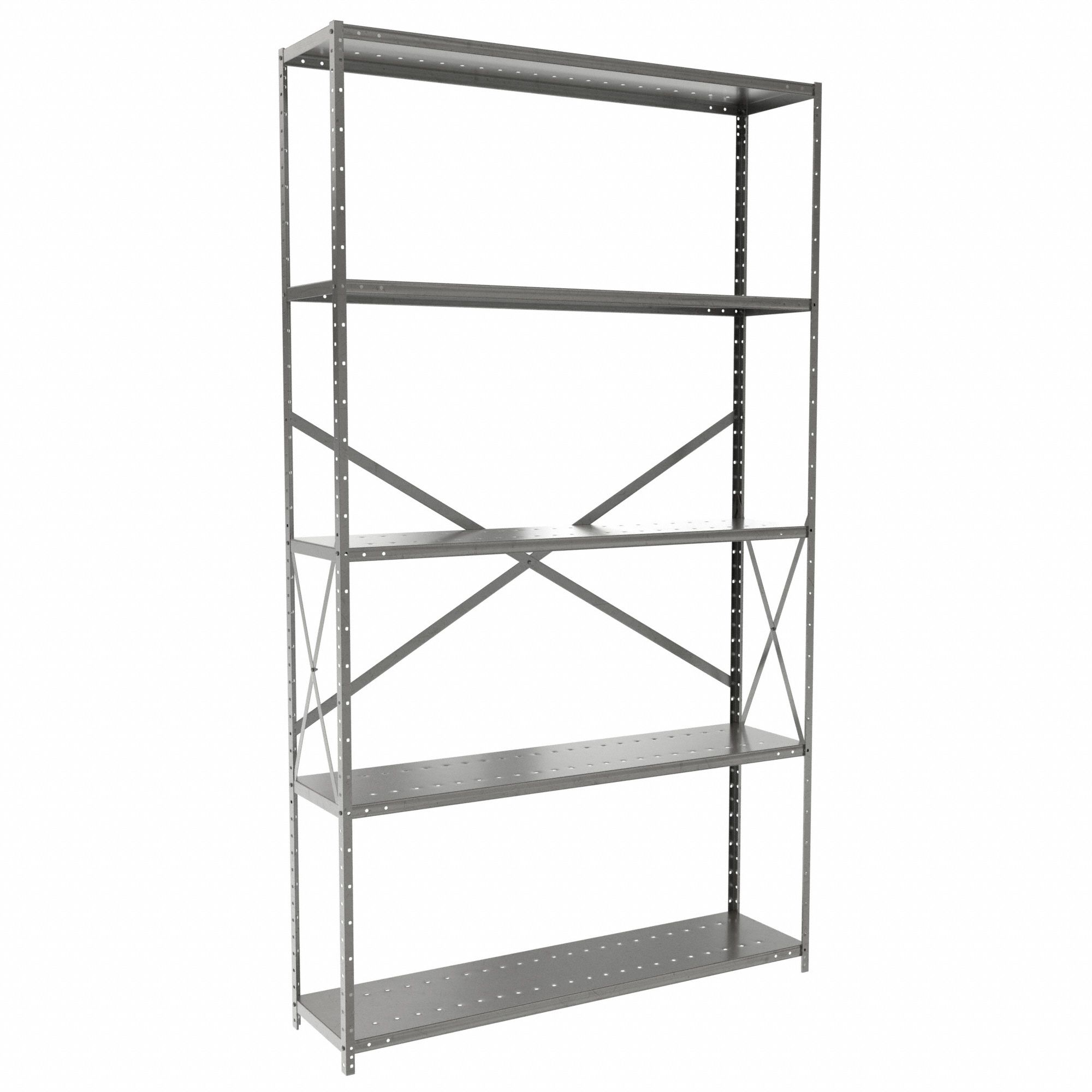Metal Shelving: Standalone, Medium-Duty, 48 in x 12 in, 84 in Overall Ht, 5 Shelves