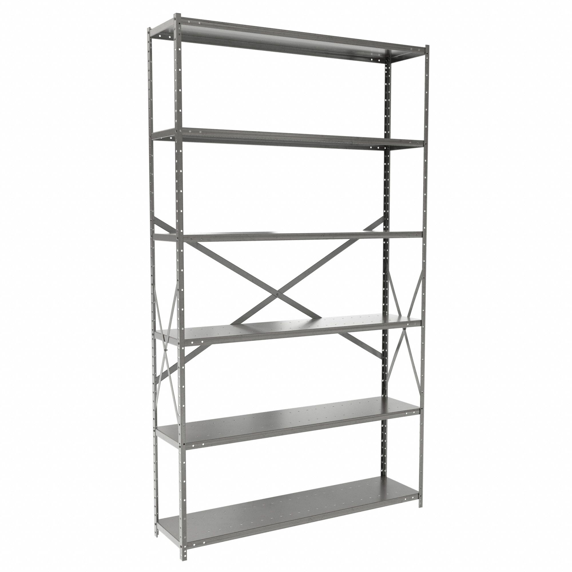 Metal Shelving: Standalone, Medium-Duty, 48 in x 12 in, 84 in Overall Ht, 6 Shelves