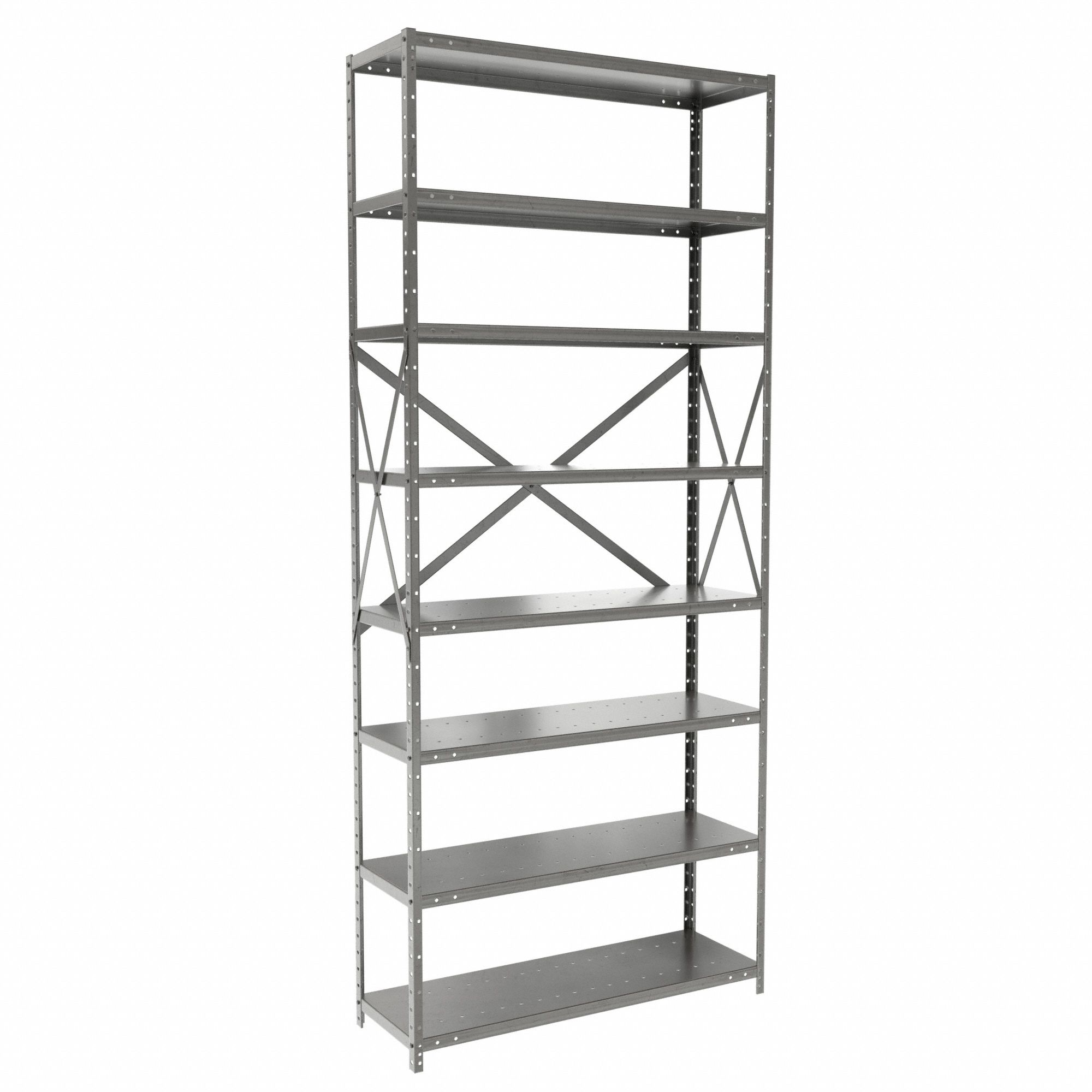 Metal Shelving: Standalone, Medium-Duty, 36 in x 12 in, 84 in Overall Ht, 8 Shelves