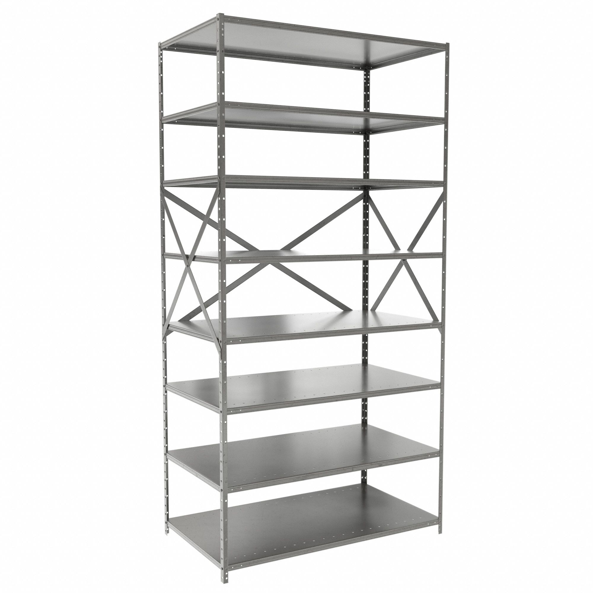 Metal Shelving: Standalone, Medium-Duty, 48 in x 24 in, 84 in Overall Ht, 8 Shelves