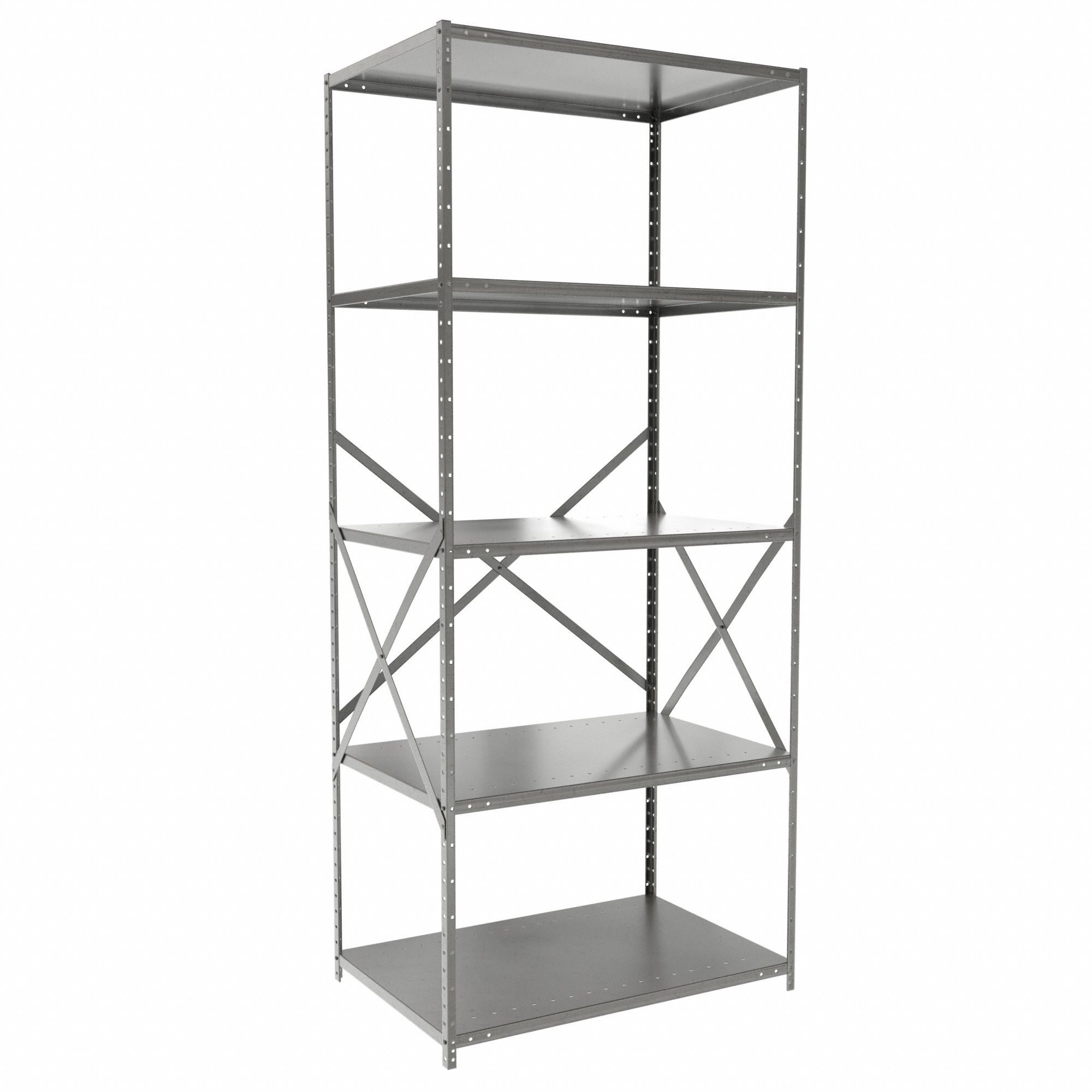 Metal Shelving: Standalone, Medium-Duty, 36 in x 24 in, 84 in Overall Ht, 5 Shelves