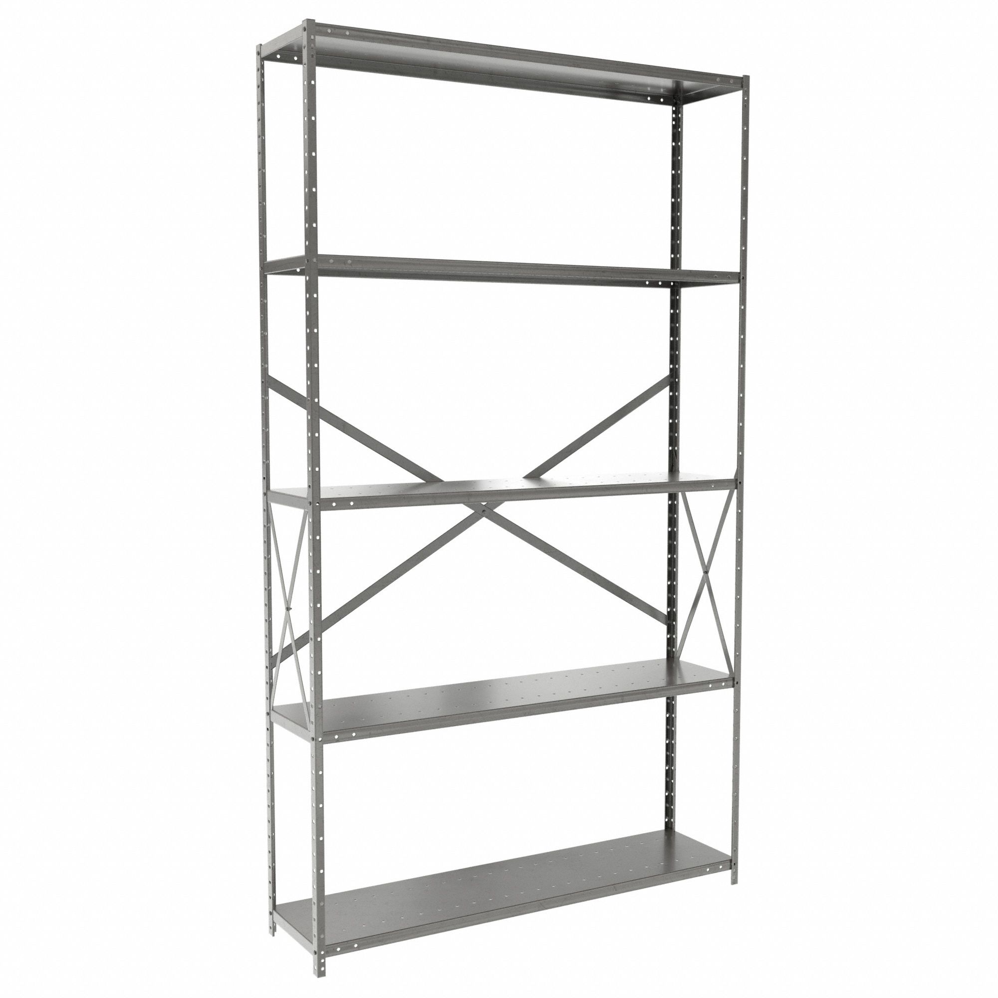 Metal Shelving: Standalone, Medium-Duty, 48 in x 12 in, 84 in Overall Ht, 5 Shelves